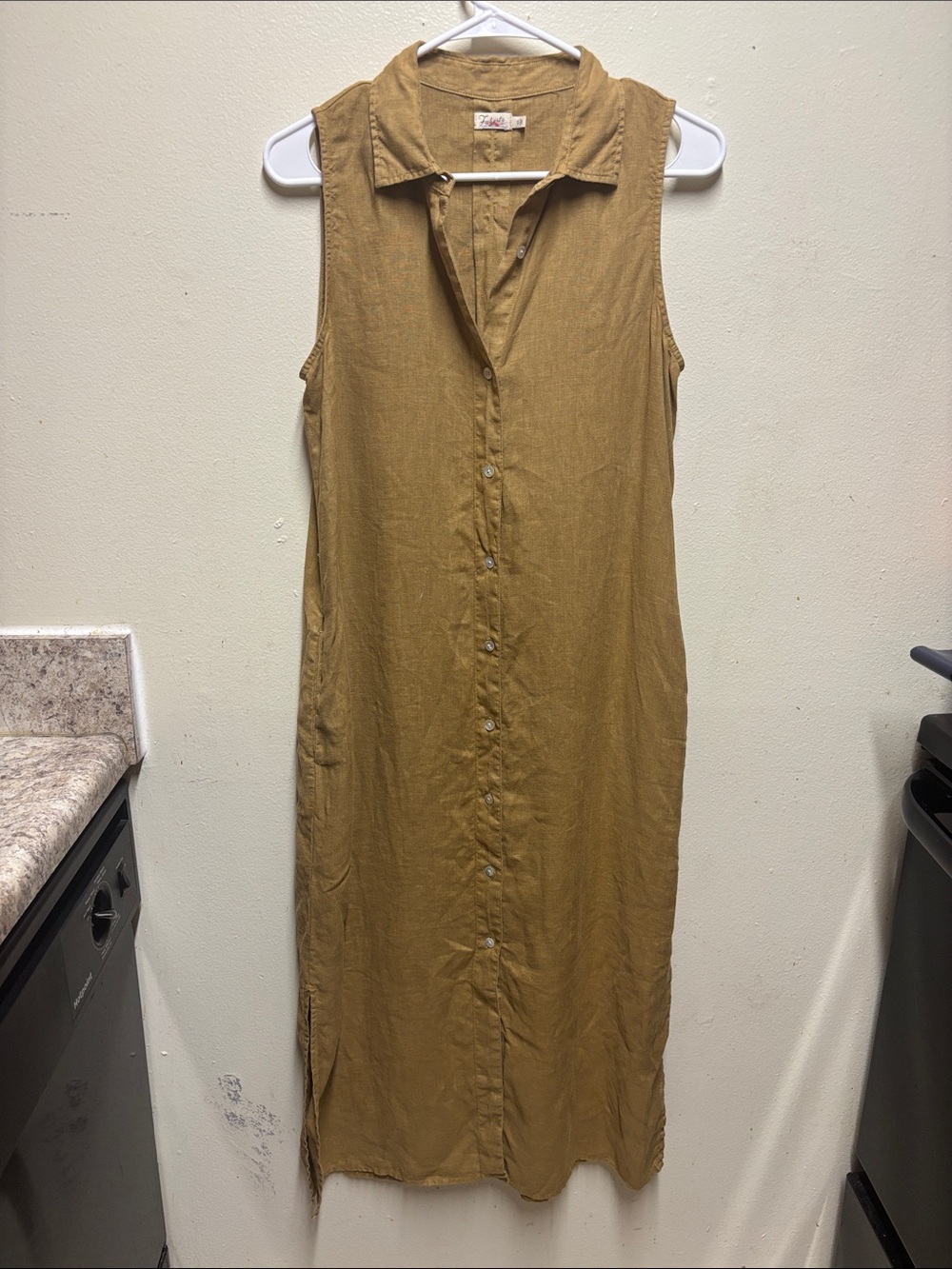 Faherty 100% Linen Laguna Sleeveless Button up Midi Dress. Size S no tie